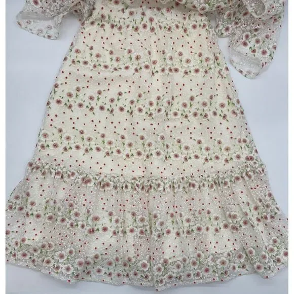 $298 DRESS THE POPULATION River Embroidered Floral Off Shoulder Dress~White~XS - Picture 6 of 10